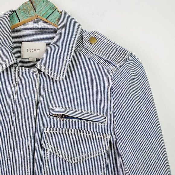 Ann Taylor Loft Denim Pin Stripe Conductor's Jacket Sz Small - Picture 3 of 12